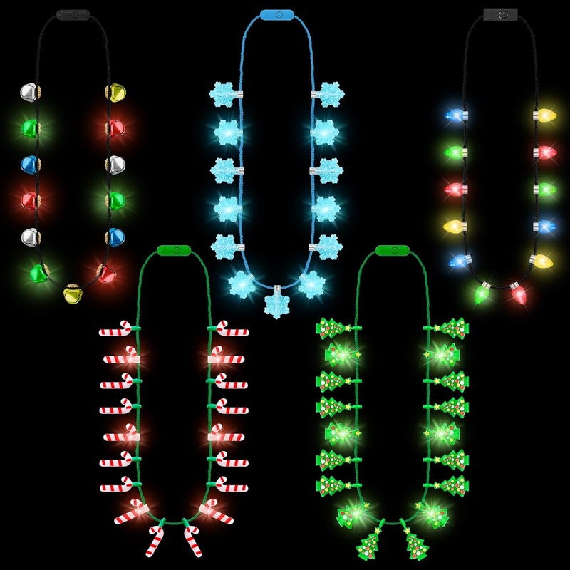 Traplace Store 20 Pack Christmas LED Necklace Lights, Bulk 5 Styles Bulbs Xmas Decorations, 3 Modes Christmas Necklace Supplies, Xmas Party Favors for Ugly Christmas New Year Eve Party Supplies - Image 1